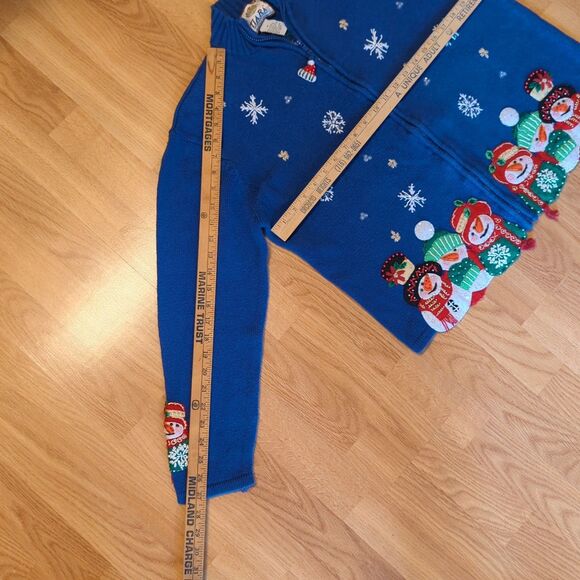 Tiara International Cardigan Sweater Womens Medium Blue Christmas Snowmen Ugly - Picture 4 of 8